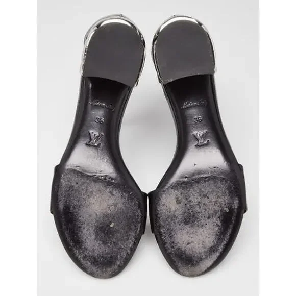 Louis Vuitton Black Patent Leather Silver-tone Sandals 36 sz - Picture 7 of 16